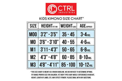 Size Chart for Kids Kimonos
